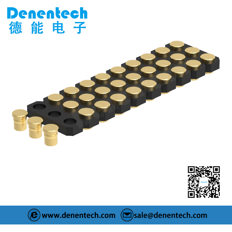 Denentech 2.54MM弹簧针H1.27三排母座180度SMT平面充电弹针顶针探针连接器